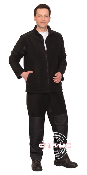 Костюм флисовый: "СИРИУС-FITSYSTEM", куртка, брюки черный с накладками