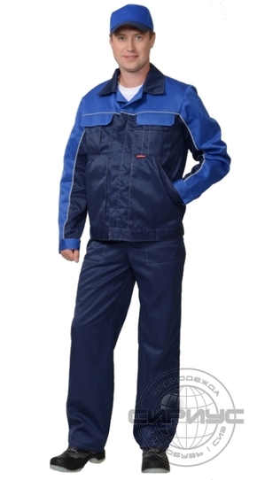 Костюм "СИРИУС-АВТОМАСТЕР": куртка, п/комб. синий с васильковым тк.CROWN-230