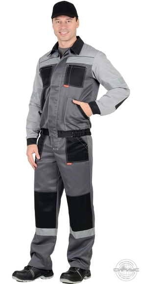 Костюм "СИРИУС-Лигор" куртка, брюки  т.серый со св. серым и черным СОП 50 мм