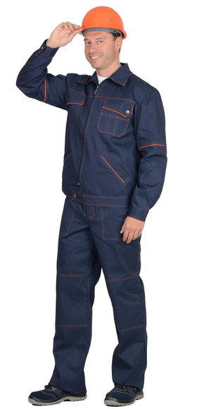 Костюм "СИРИУС-ПРОФИ-2" куртка, брюки (саржа, 100%-х/б.) синий с оранжевым кантом