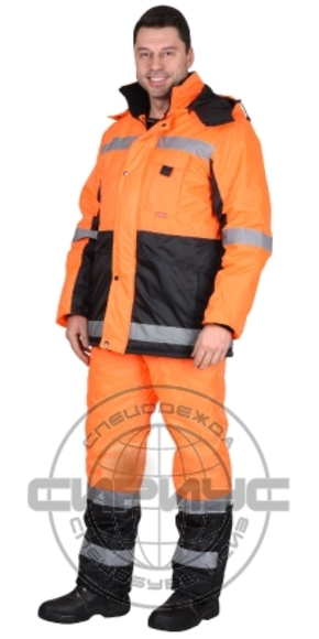 Костюм  зимний куртка дл., полукомбинезон оранжевый с чёрным и СОП