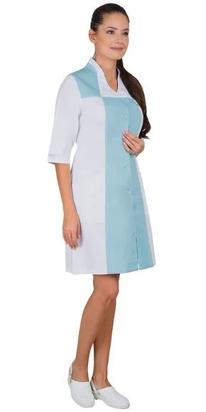 Халат "СИРИУС-НИКОЛЬ" женский белый с морской волной