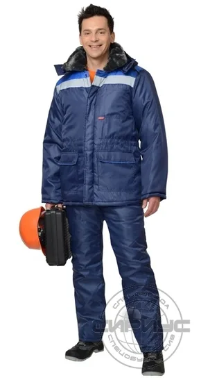 Костюм "СИРИУС-Стройград" зимний: куртка дл., брюки синий с васильковым и СОП